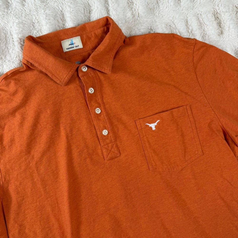 Johnnie-O Hangin Out Mens XL Orange Texas Longhorns Polo Shirt Stretch Cotton